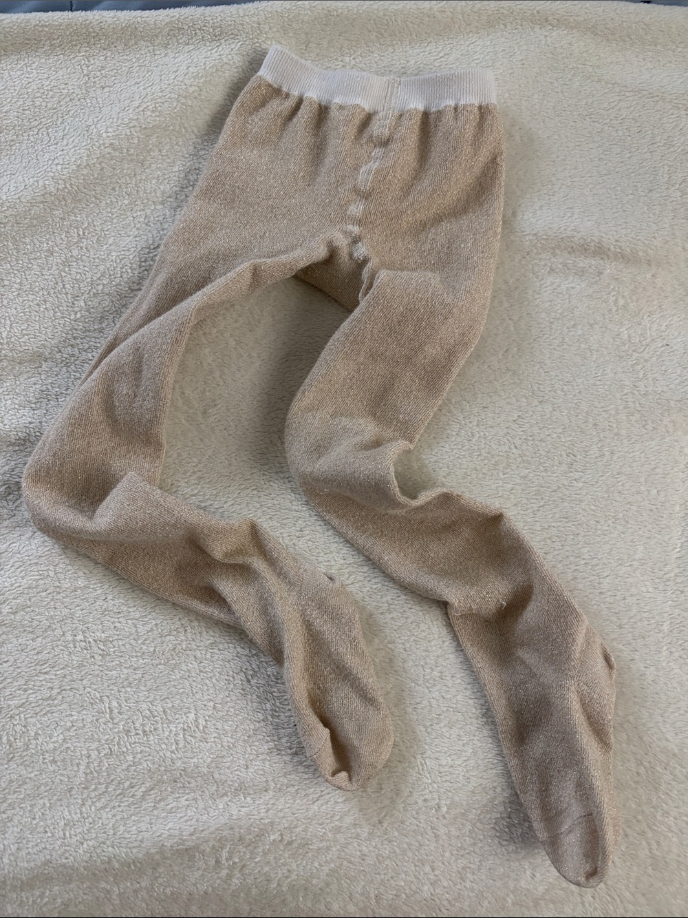 Hanna Andersson sparkly gold and Beige Knit Tights with White Waistband